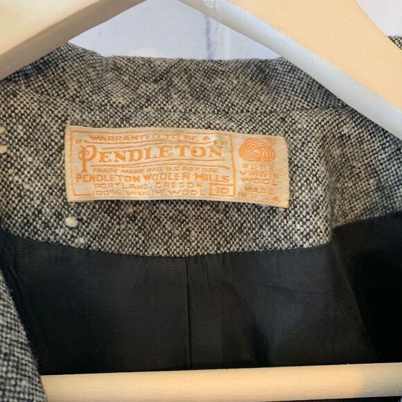 Pendleton VTG Black/White Wool Tweed Blazer Sz 10 - Picture 3 of 3